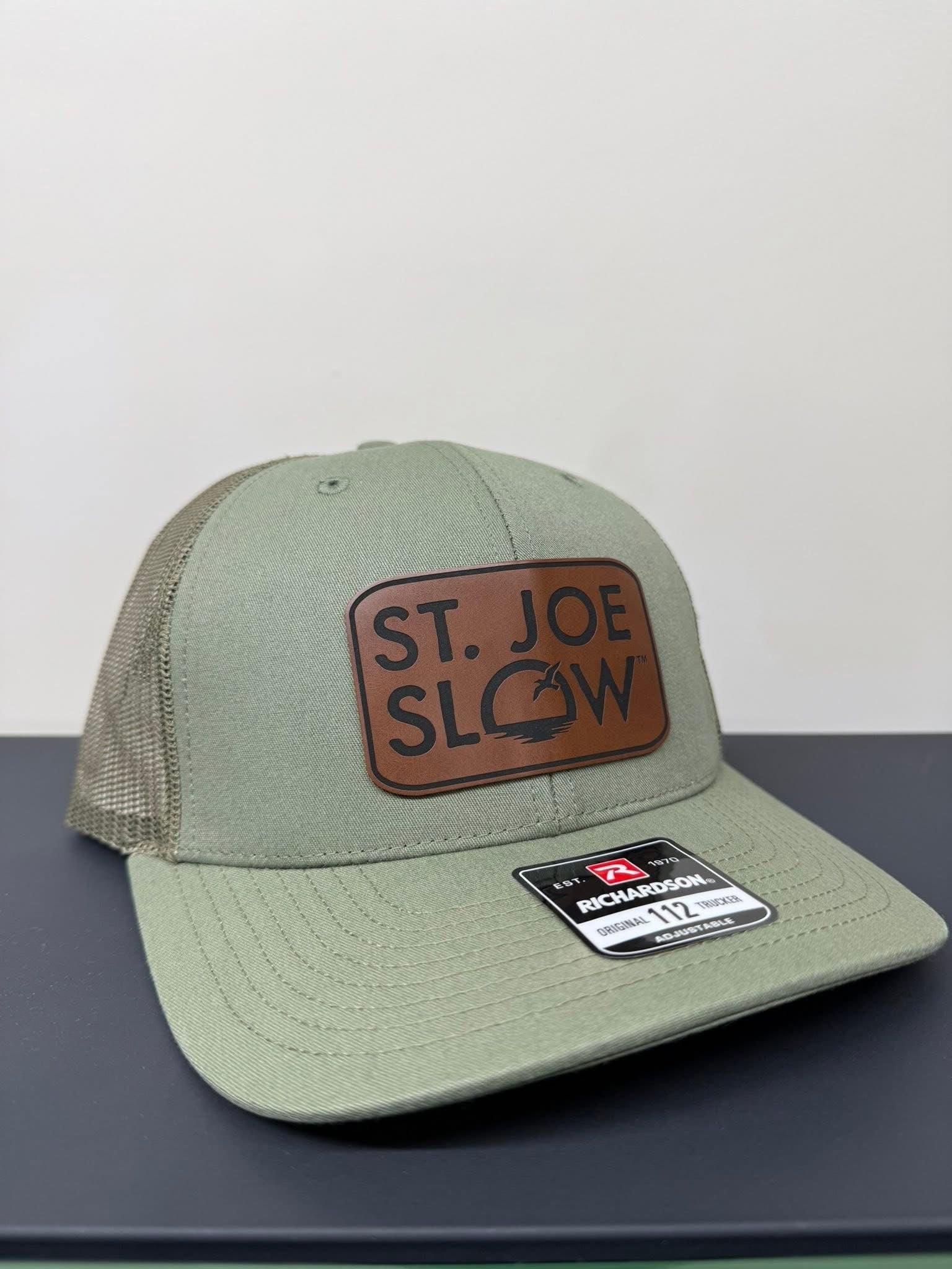 Hat - Olive - Leather Patch - St Joe Slow Logo